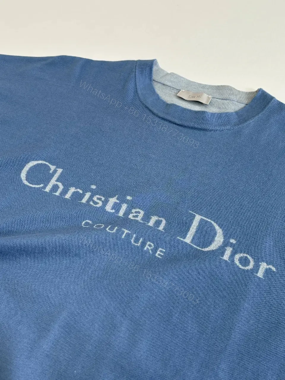View 7 of Blue Cotton Tee, Relaxed Fit, Couture Logo, Street Luxe Tee
