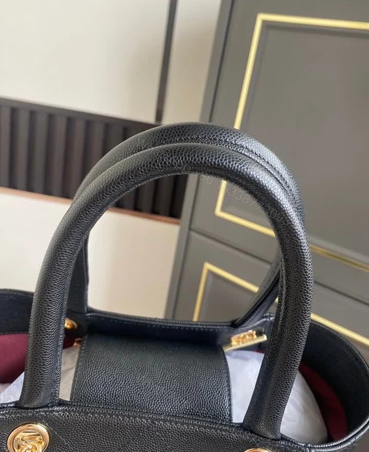 View 7 of Chanel Lookalike Small Black Shopping Bag 7095 Grained Calfskin