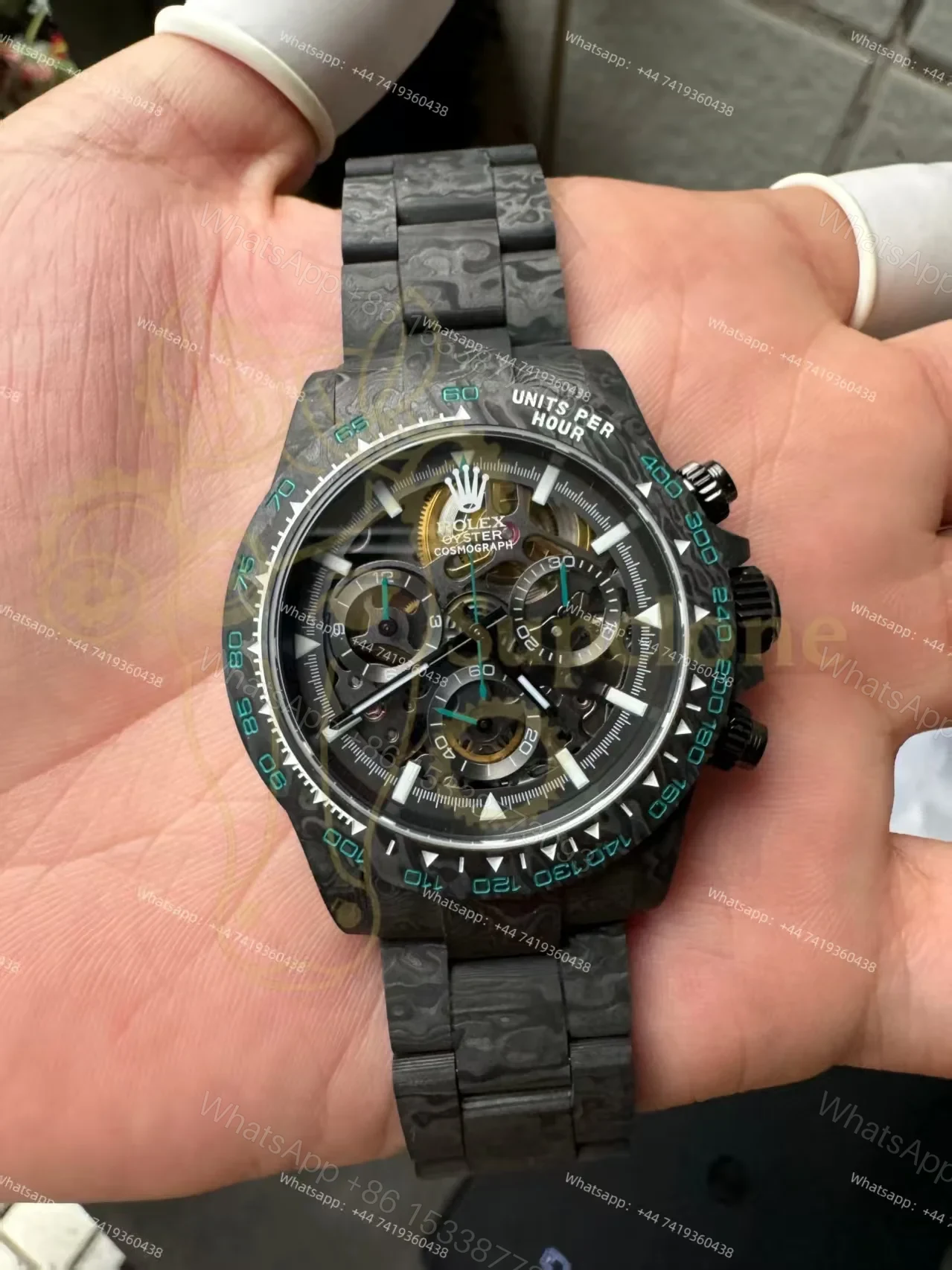 View 6 of Rolex Super Clone Carbon Fiber Daytona Teal Green Accents Full Carbon Bracelet