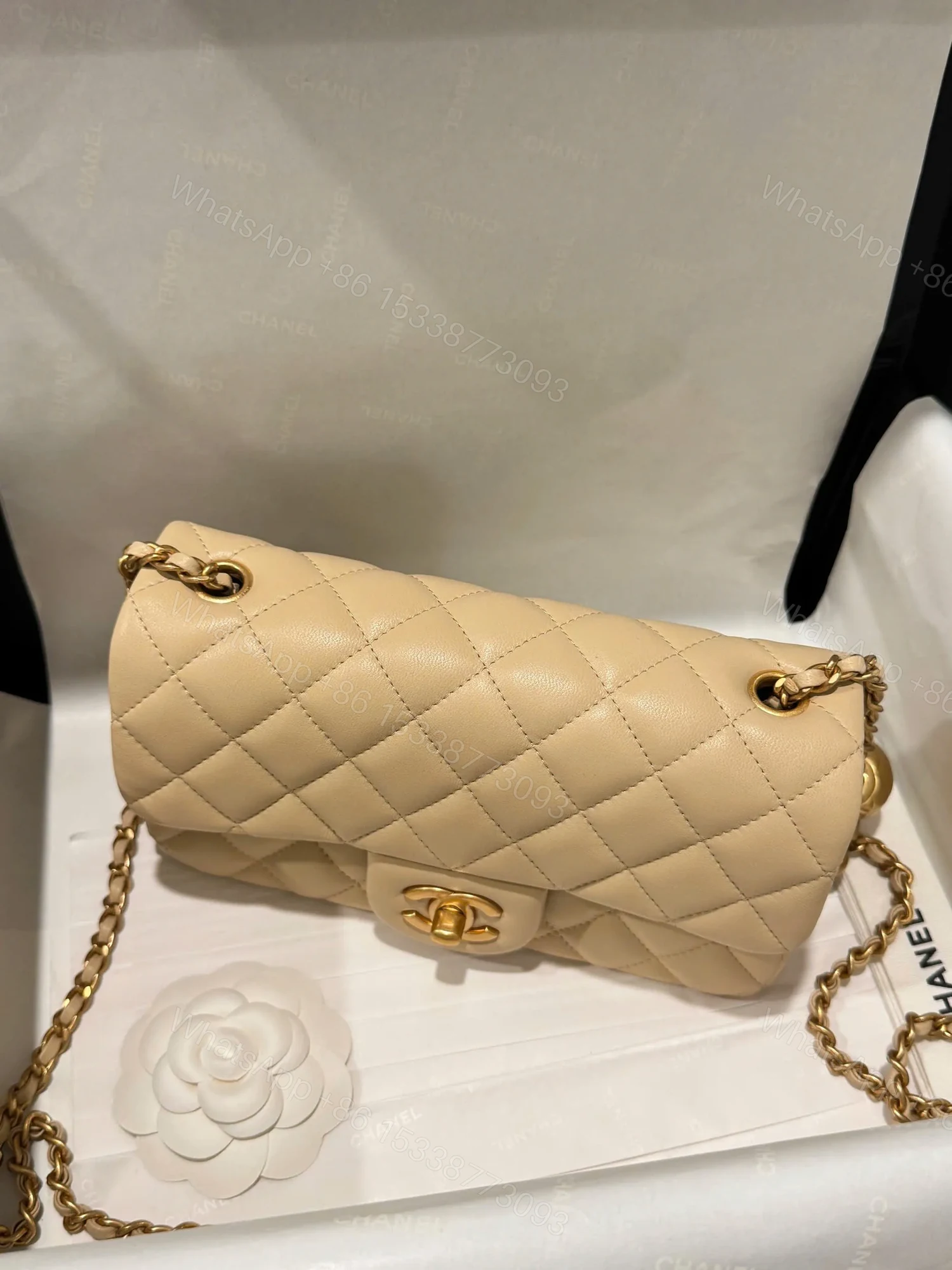 View 5 of Chanel Classic Bell Bag 11 Handbags Beige Leather Lock Gold 20cm