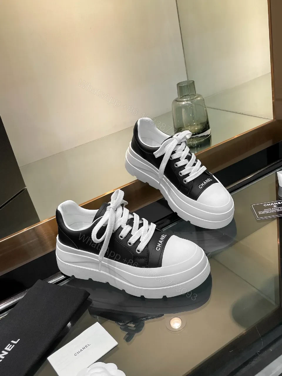 Lux Black-White Leather Chunky-Sole Sneakers, Modern Comfort — view 1
