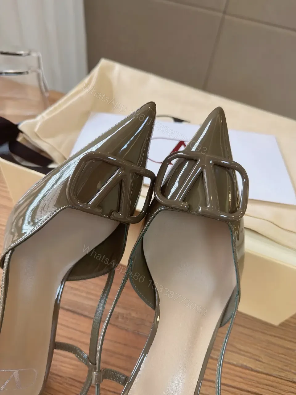 View 5 of Gray Patent Slingback Heels with Buckle Detail, Stiletto, 2.5"