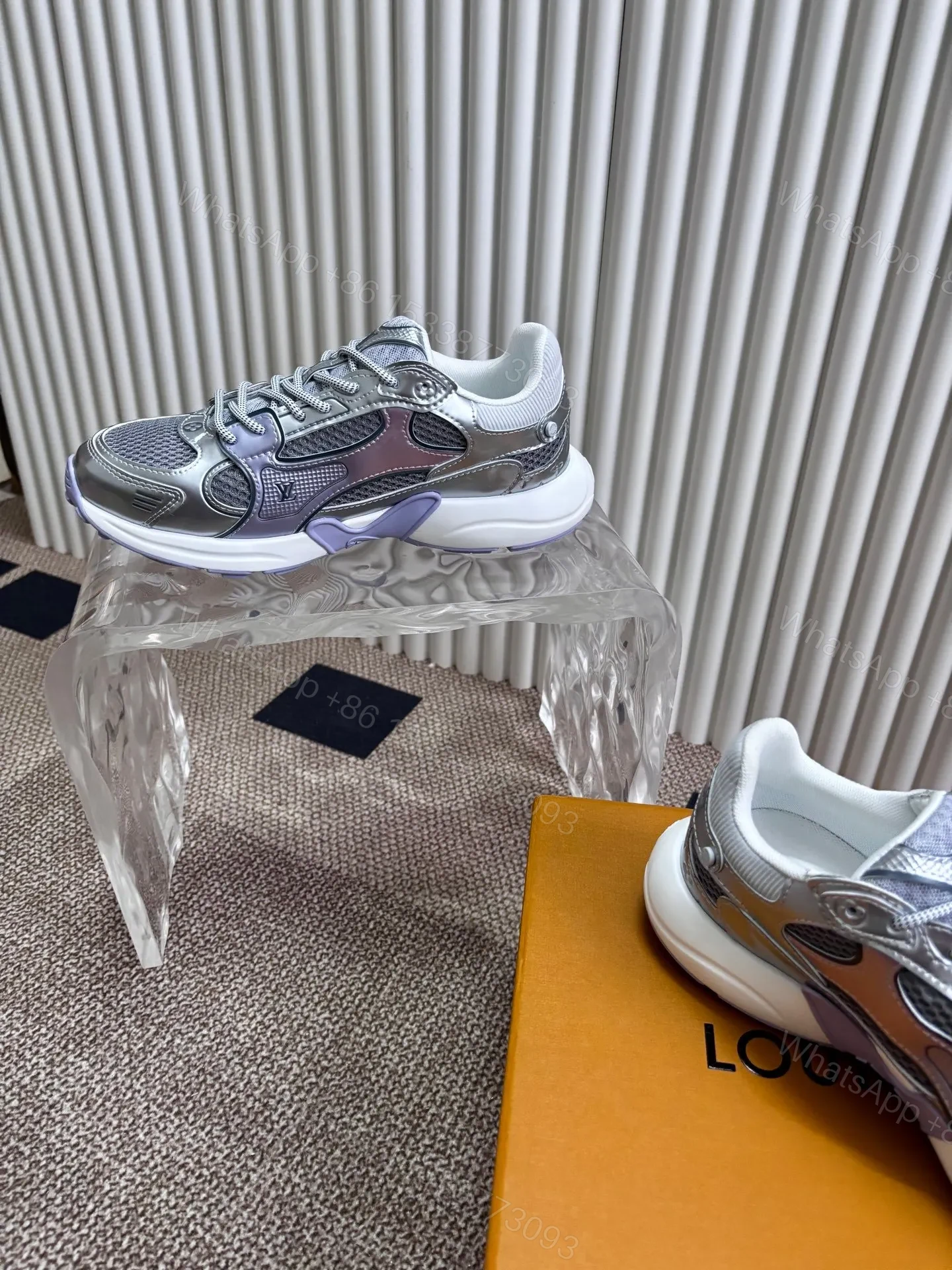 View 6 of LV Women Silver Mesh And Leather Sneakers