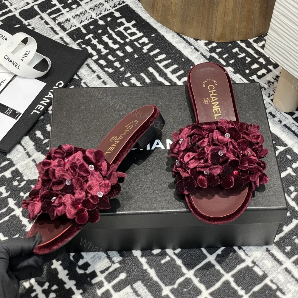 View 4 of 高仿Chanel*25P系列G46231D小羊皮花瓣拖鞋紅色1CM免檢版