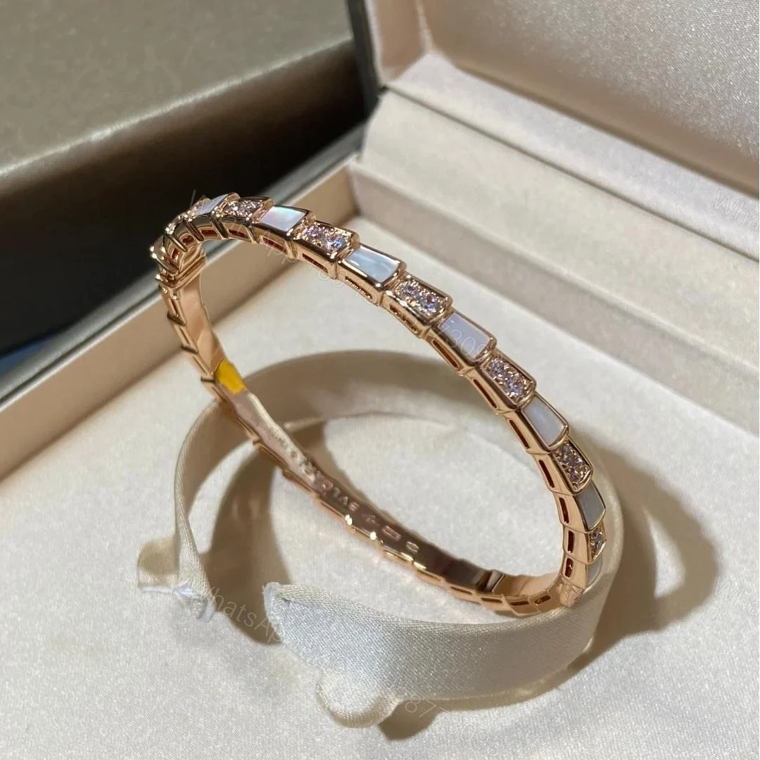 View 5 of Bvlgari 18K Rose Gold Serpenti Viper Mother of Pearl Diamond Bracelet