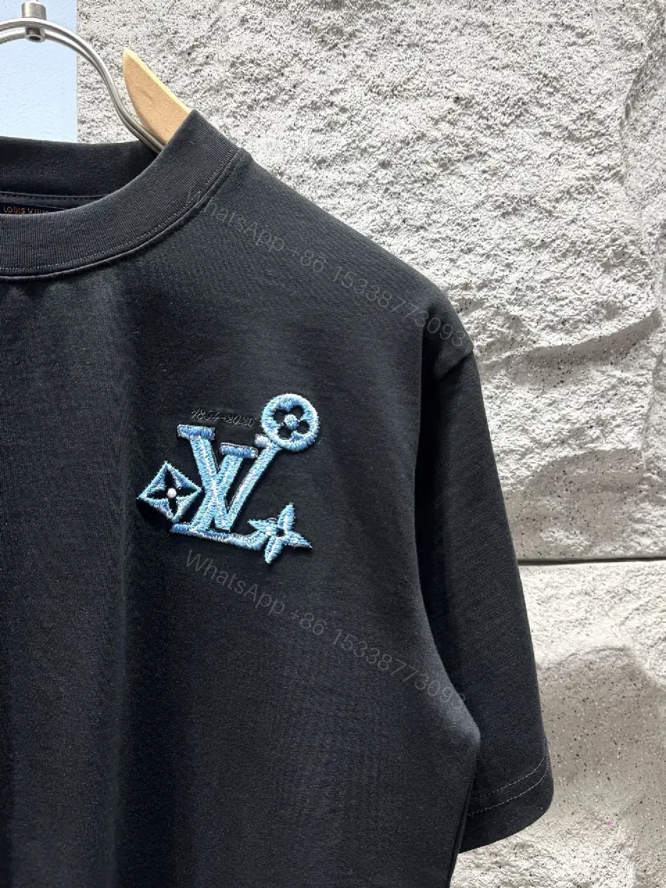 View 3 of Embroidered Monogram Black Tee - Minimal Luxe Crewneck