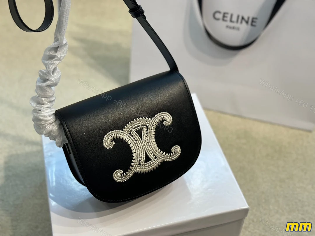 View 3 of CELINE FOLCO CUIR TRIOMPHE IN SMOOTH CALFSKIN WITH TRIOMPHE EMBROIDERY BLACK 19CM