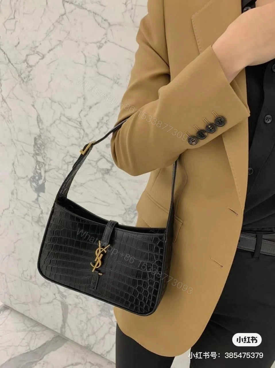 View 16 of FIRST COPY SAINT LAURENT SHOULDER BAG - CROCODILE-EMBOSSED LEATHER AND CLEAN LEATHER