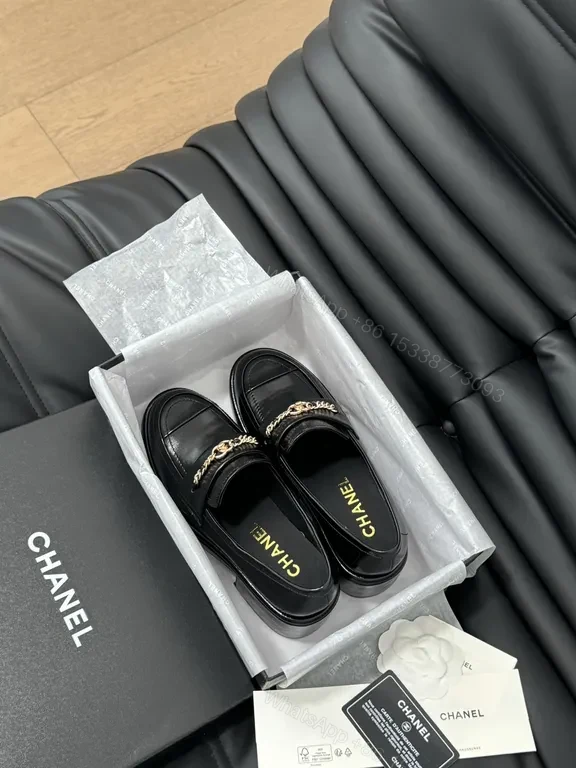 View 3 of Chic Leather Loafers + Chain Detail + Luxury Comfort + Gold Accent + Loafers
