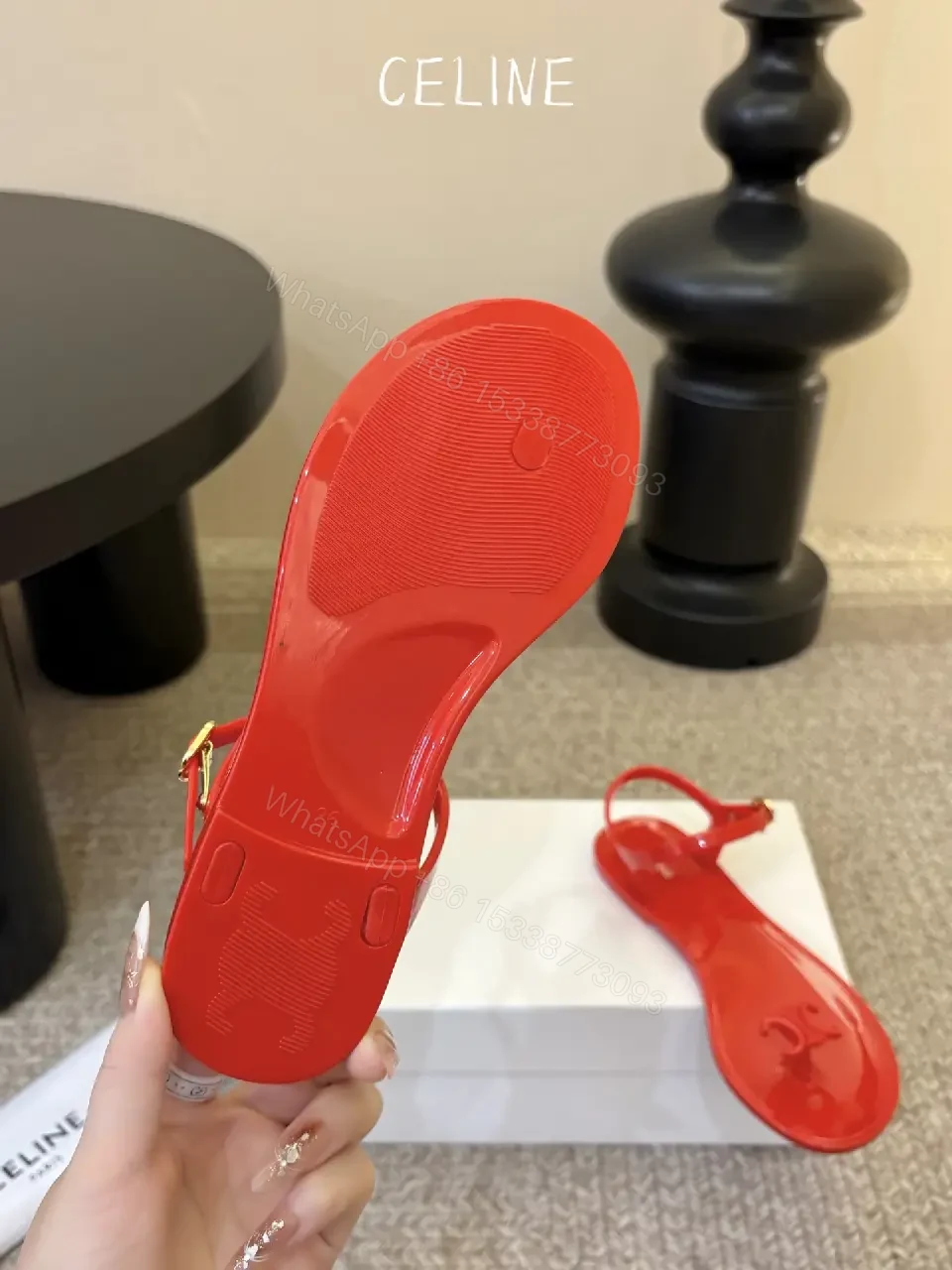 View 6 of Red Patent Jelly Sandals Celine Style Statement Feature Sandal Product