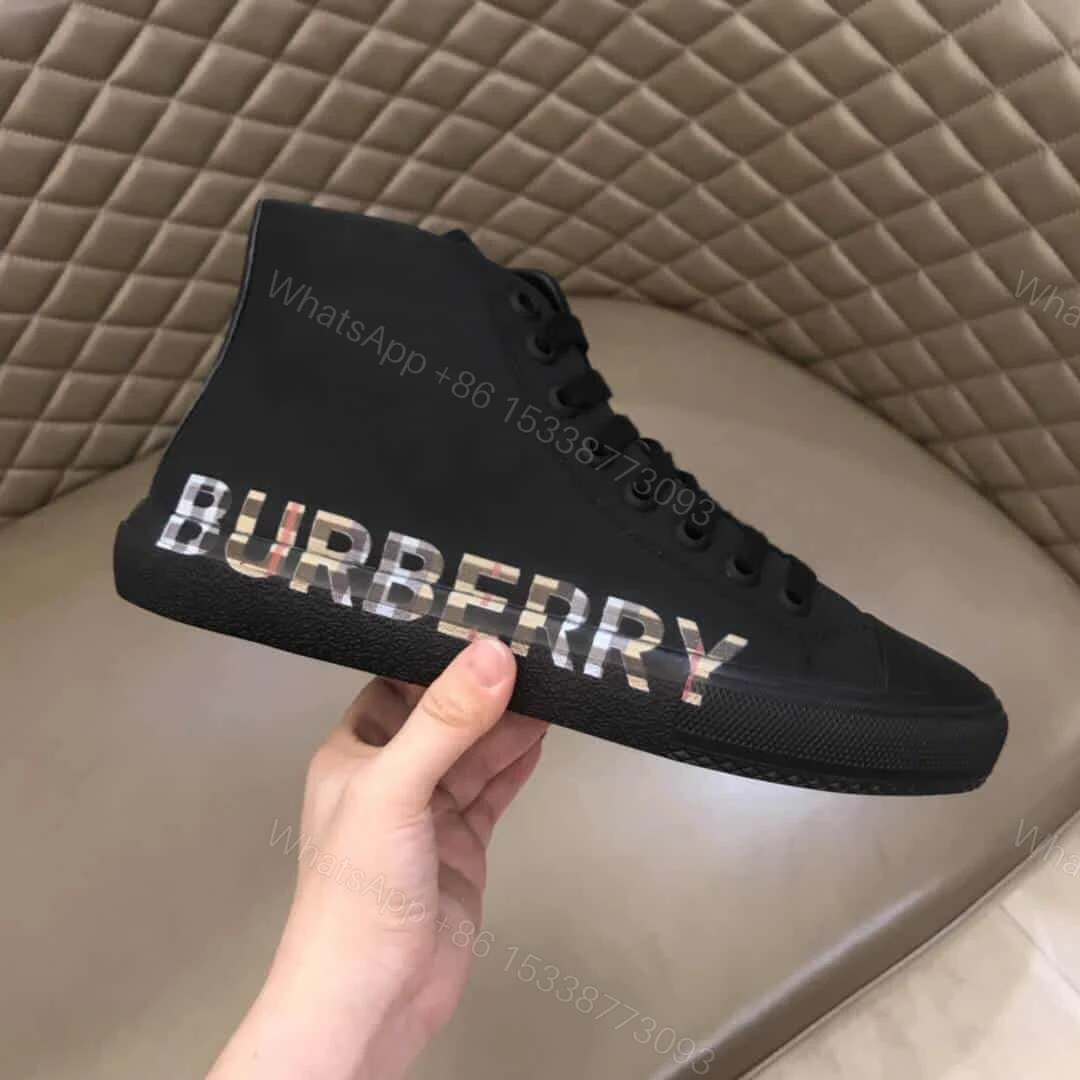 View 2 of BURBERRY LOGO PRINT GABARDINE HIGH-TOP SNEAKERS – BBR82