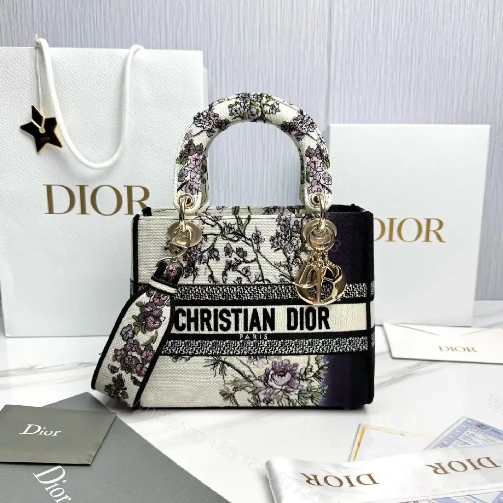 View 8 of Floral Canvas Mini Bag with Dior-Inspired Branding