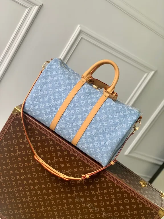 View 3 of Structured Denim Monogram Weekender: Luxury Travel Carryall