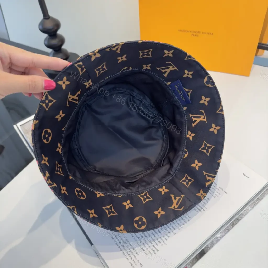 View 6 of Black Canvas Hat with Pink Graffiti Script LV Logos