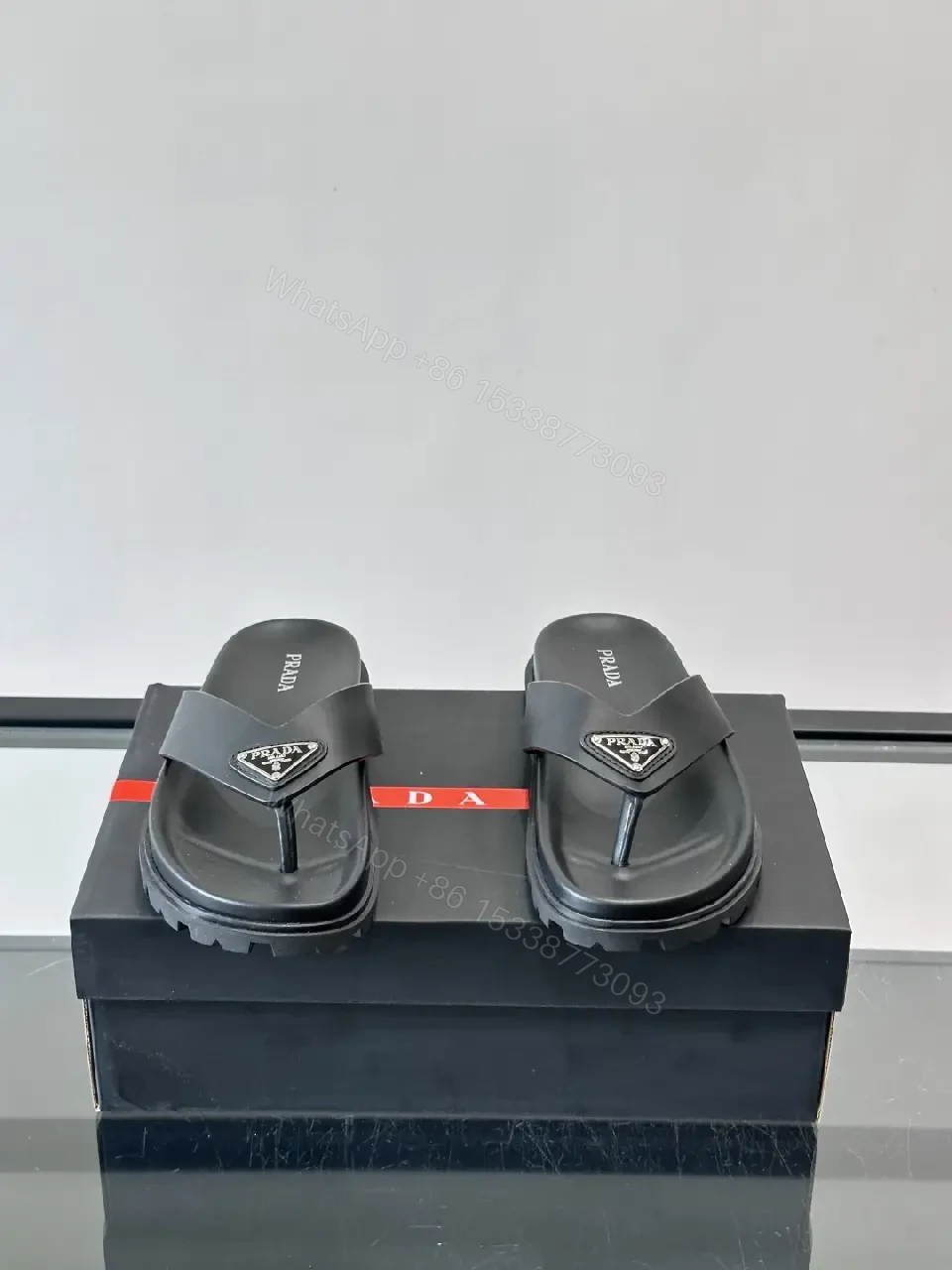 View 10 of Black Leather Prada Flip-Flops Chunky Sole Slide