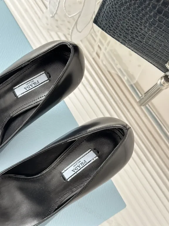 View 3 of Prada Black Leather Pumps â€“ Signature Triangle Logo, Pointed Toe