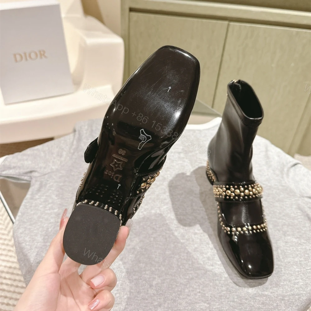 View 6 of 高仿Dior*Belle-D系列KCT065柳釘拉鏈短靴4CM黑色免檢版