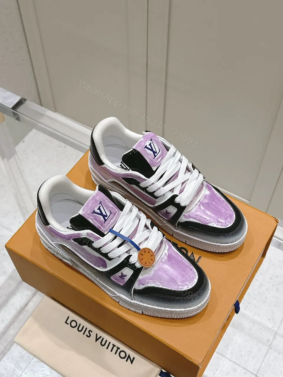 View 6 of Lilac Patent High-Top Sneaker with Luxe Detailing