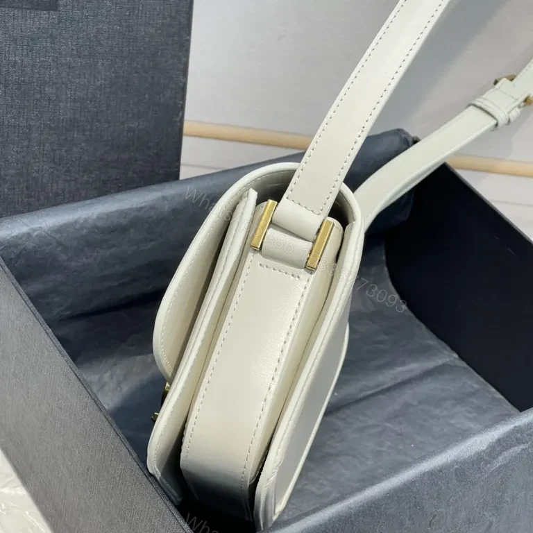 View 5 of Chic White Leather Crossbody: YSL Monogram Gold Hardware Bag