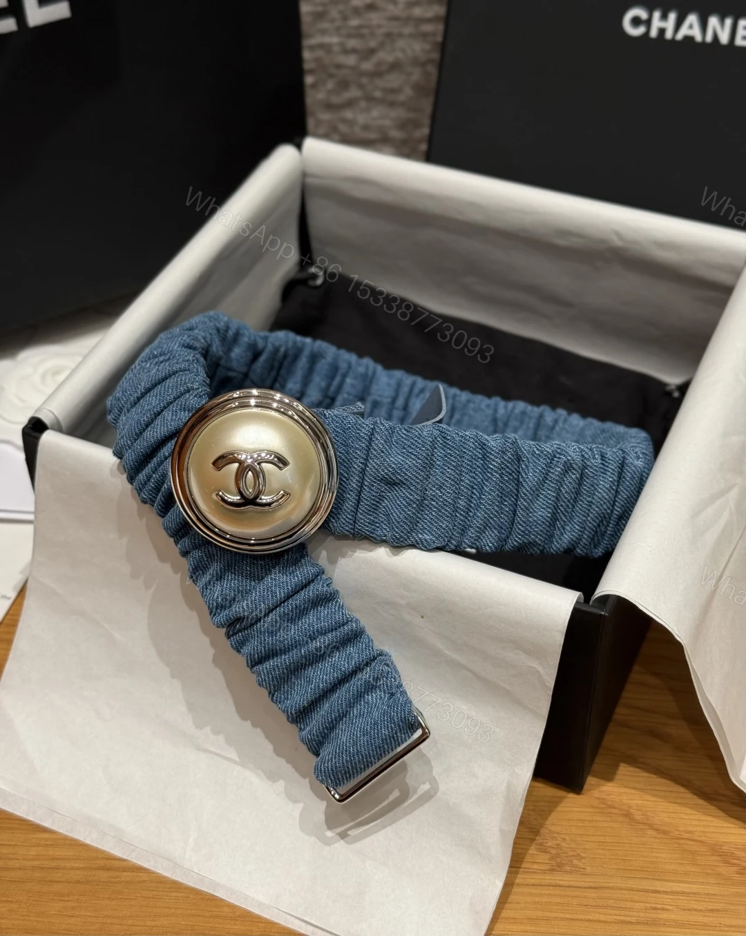 CHANEL A貨 女款 牛仔雙C彈力皮帶 時尚休閒腰帶 — view 1