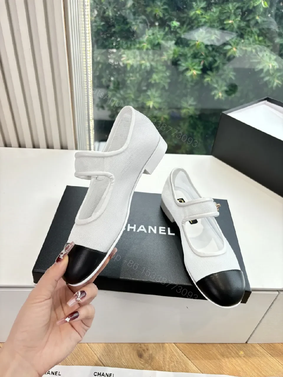 View 2 of White Canvas Mary-Jane Sneakers with Black Cap Toe - Luxe Comfort