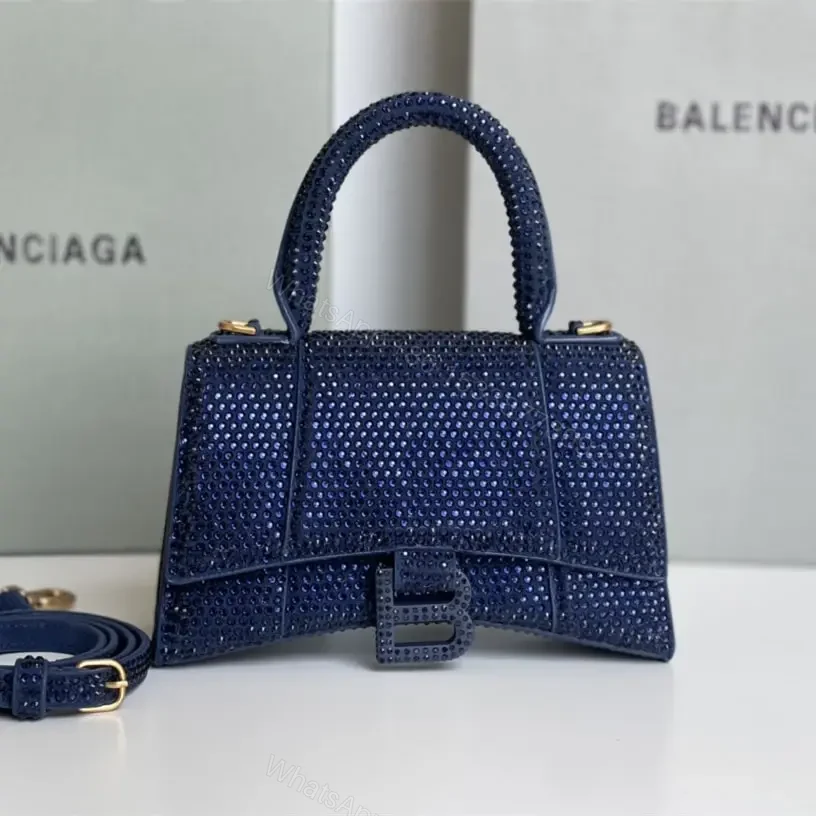 高仿Balenciaga*Hourglass系列沙漏包滿鑽深藍色XS — view 1