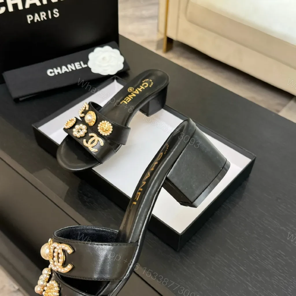View 6 of Gold-Accent Block Heel Slides: Luxe Open-Toe Sandals