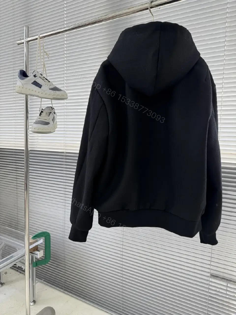 View 5 of Black Cotton-Blend Zip Hoodie: Luxe Monogram-Inspired Detail