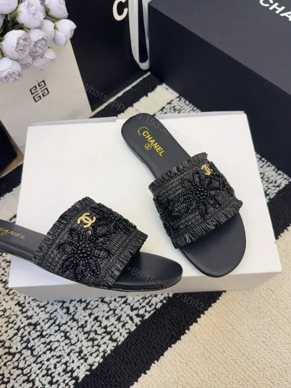 View 3 of Knit-Detail Slide Sandals – Luxe Comfort, Everyday Wear