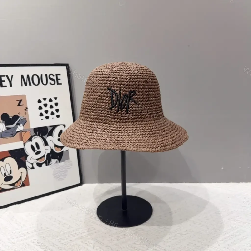 View 5 of Chic Straw Bucket Hat – Embroidered Logo, Breathable Style