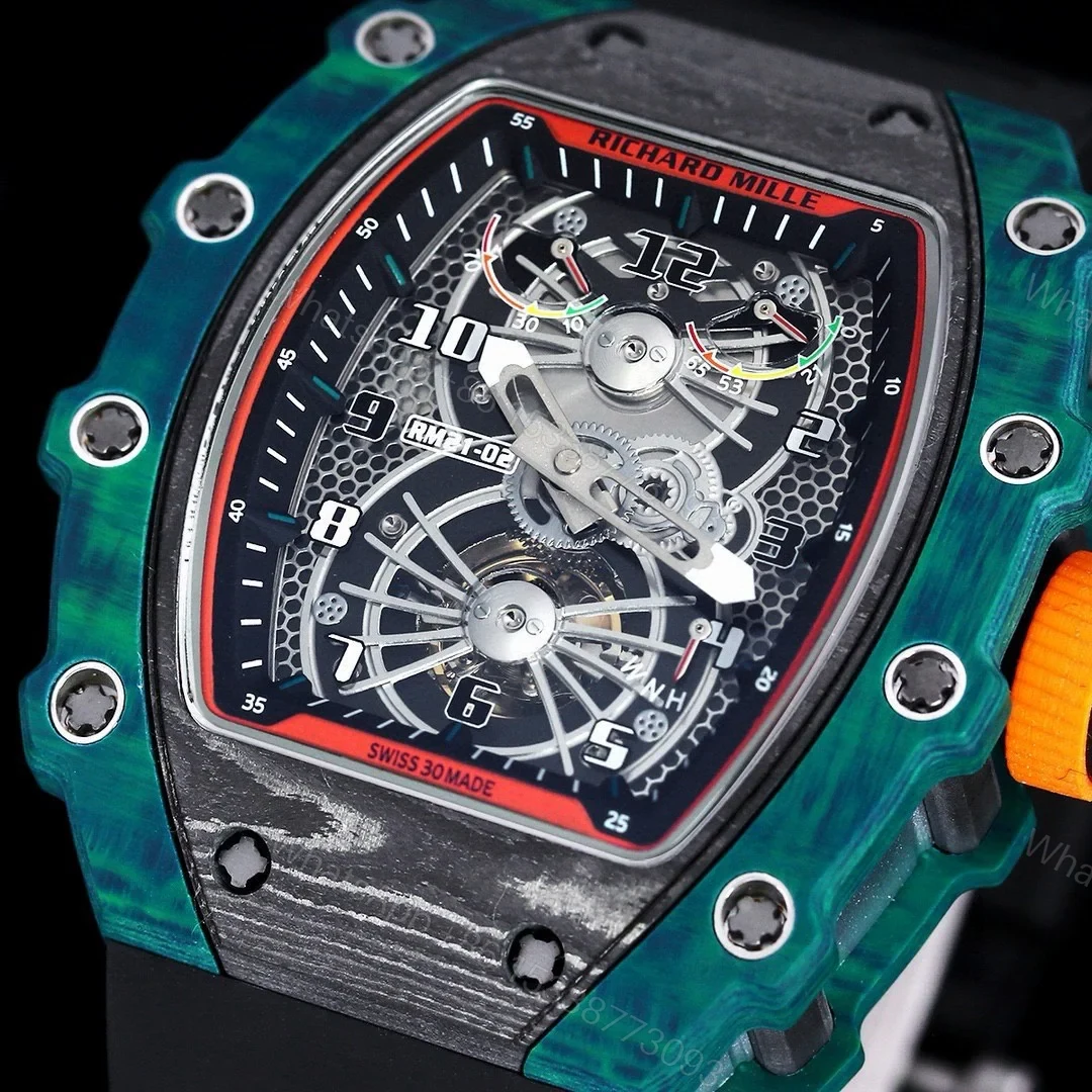 View 5 of Richard Mille RM21-01 Automatic Skeleton Watch 40MM Black Carbon Fiber Case Blue Bezel Premium Edition RM-RM21-01-BLK-CARBON-BLU-40