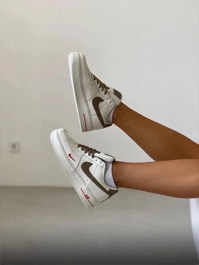 View 6 of First Copy Nike Air Force 1 White Sneakers with Brown Swoosh
