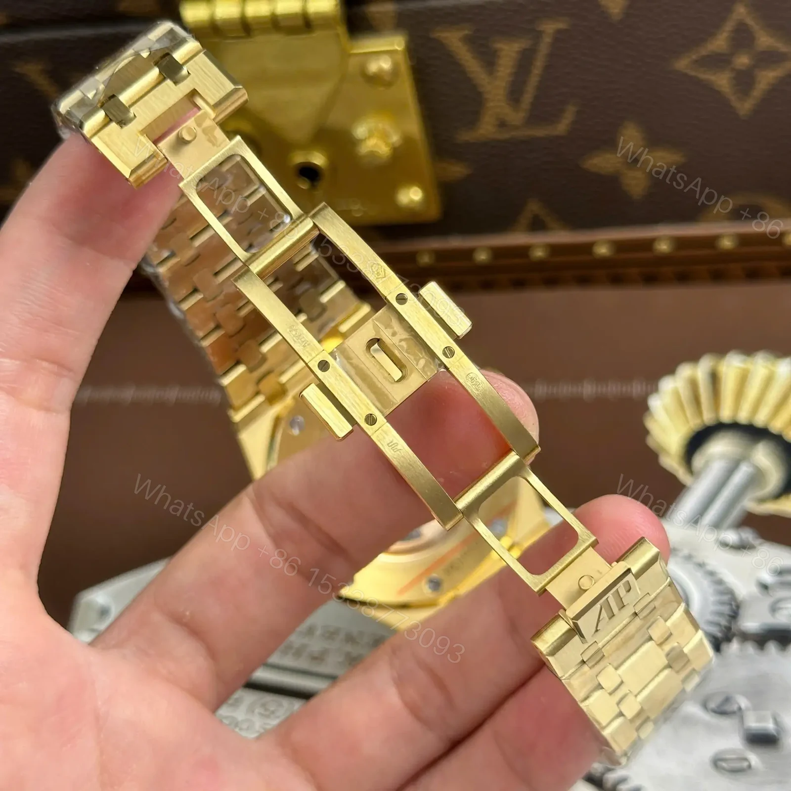View 4 of Replica Audemars Piguet Royal Oak Openworked 15407 Yellow Skeleton Dial