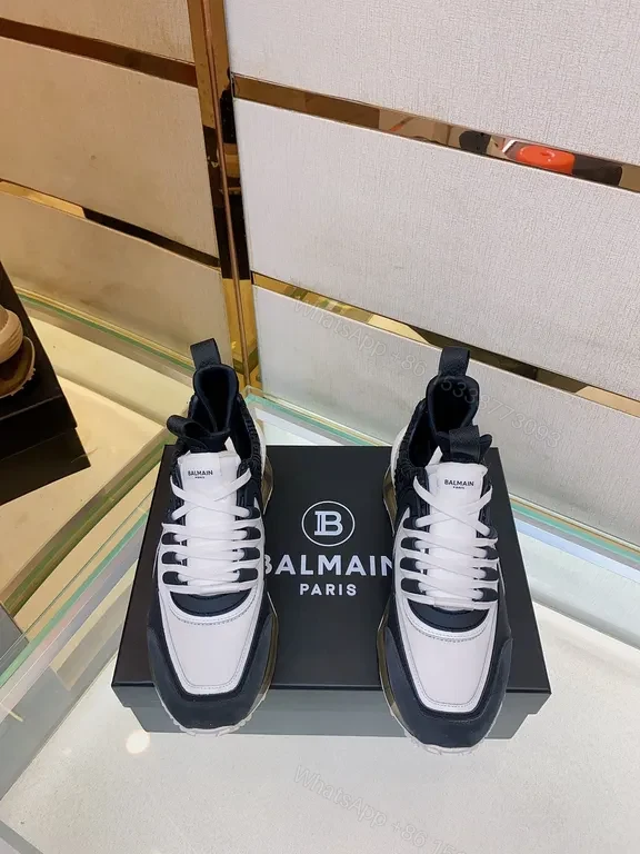 View 9 of Bold Contrast-Panel High-Top Sneakers for City Elegance