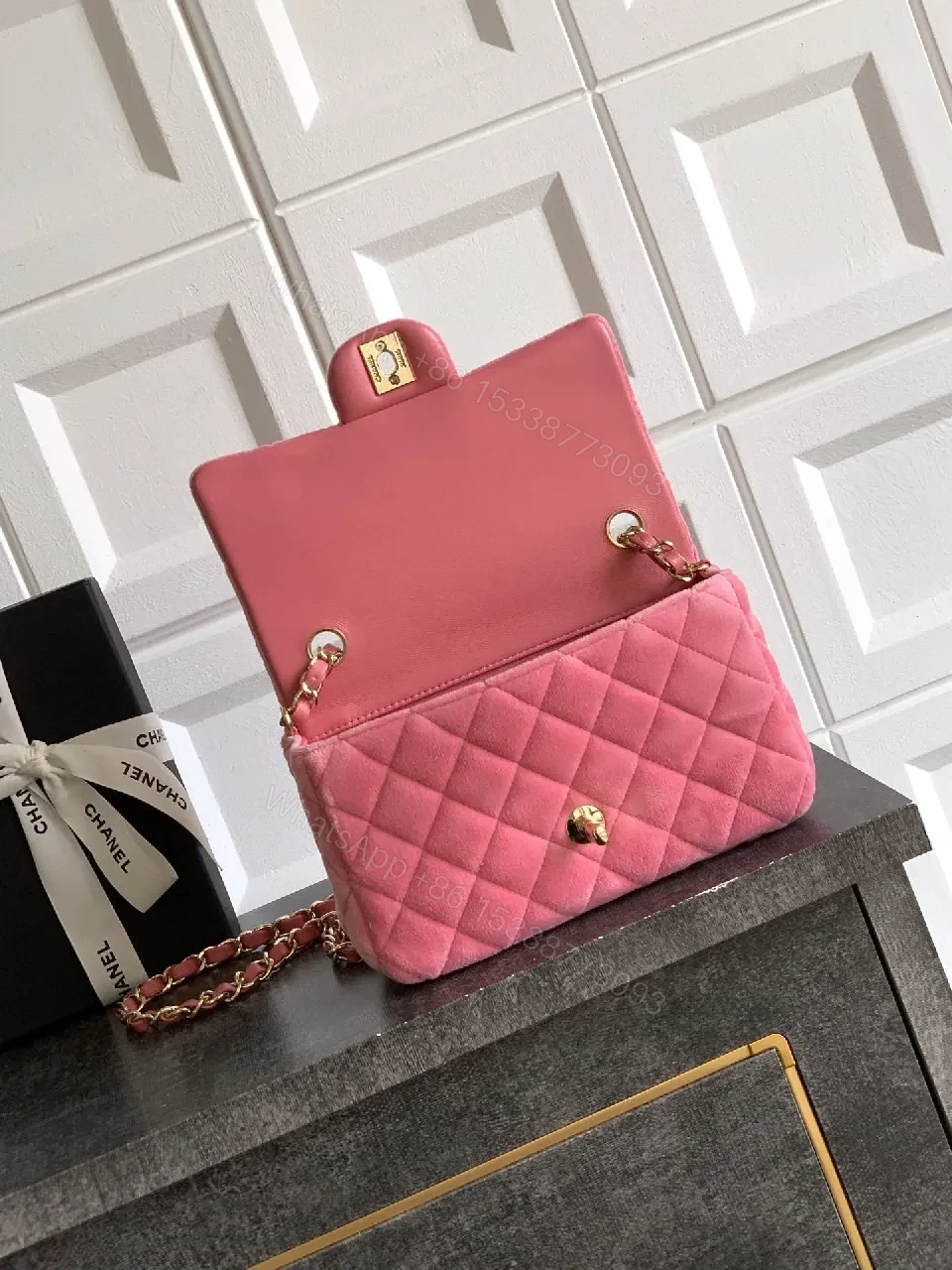 View 2 of Pink Quilted Mini Bag - Gold Hardware Chic Crossbody