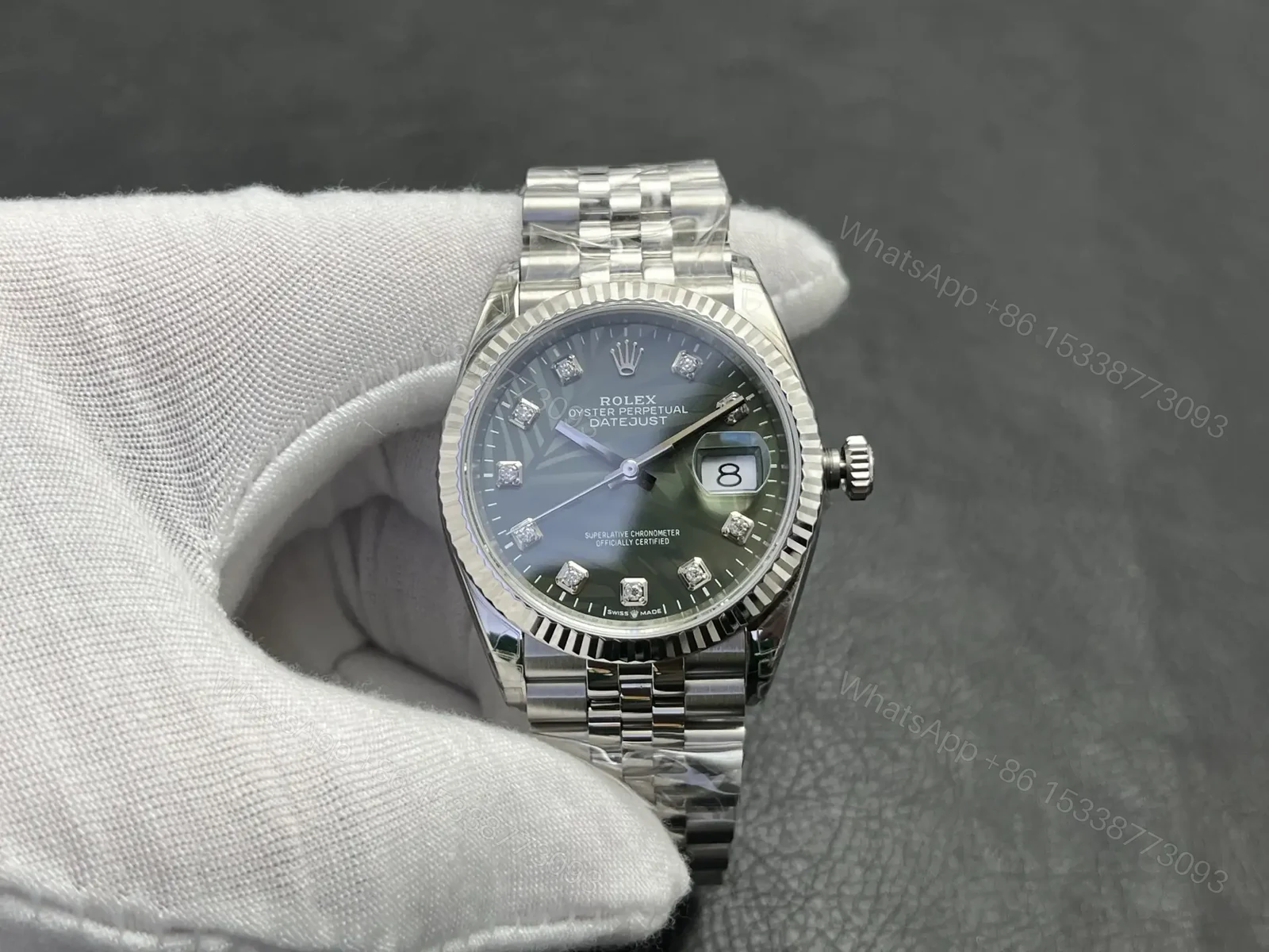 Rolex Datejust 36 Stainless Steel Diamond Green Palm Jubilee 126284RBR-0047 — view 1
