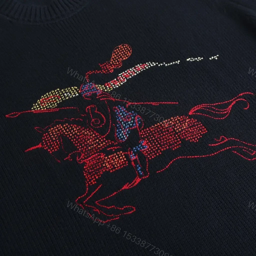 View 3 of Navy Knit Knight Embroidery Crewneck Sweater