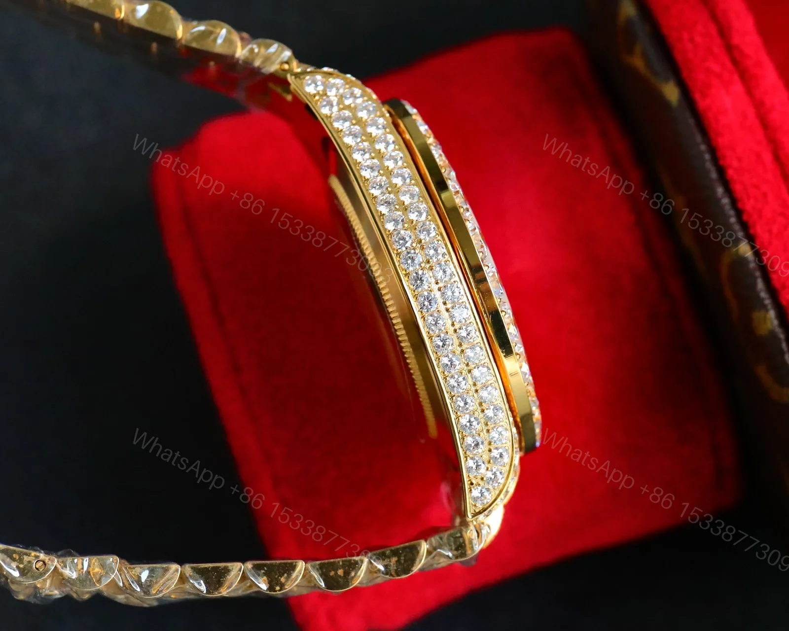 View 7 of Rolex Datejust Gold Diamond Replica 42MM Premium Full Iced Bracelet Champagne Dial Edition ROLEX-DJ-GOLD-DIA-ICED-CHAMP-42