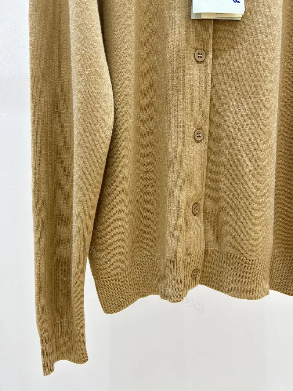 View 5 of Warm Camel Merino Knit Cardigan with Luxe Interior Check