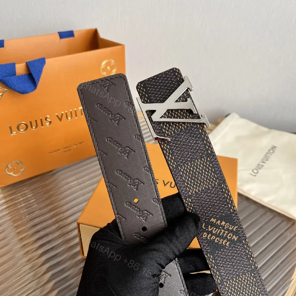 View 3 of Dark Brown Checkered Belt | Louis Vuitton Logo Buckle Luxury Accessory