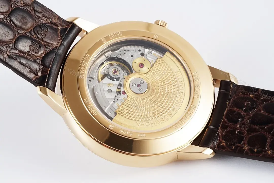 View 8 of GS Factory Vacheron Constantin Patrimony 85180 Series Watch – Gold Case, White Dial, Brown Leather Strap, Minimalist Style
