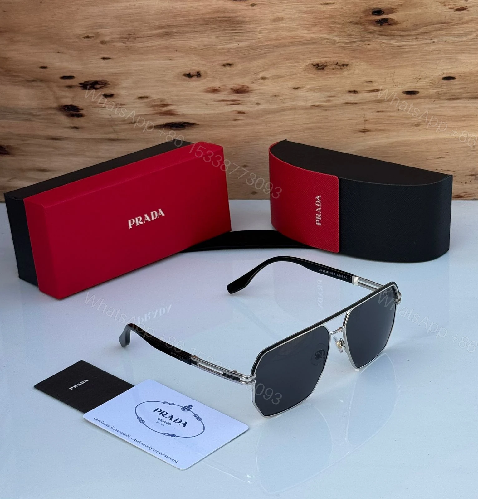 View 5 of Prada Aviator Square Silver Dark Grey Sunglasses