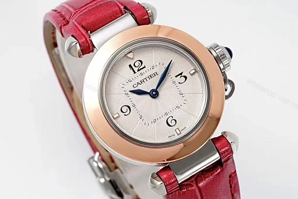 View 2 of JF Factory Cartier Pasha de Cartier Women’s Watch, 30mm, Rose Gold and Stainless Steel, Red Leather Strap, Cal.157 Swiss Quartz Movement