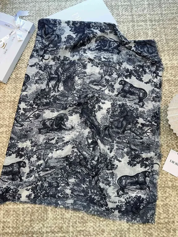 View 9 of Toile Scarve: Monochrome Dior-Print Silk-Feel Scarf