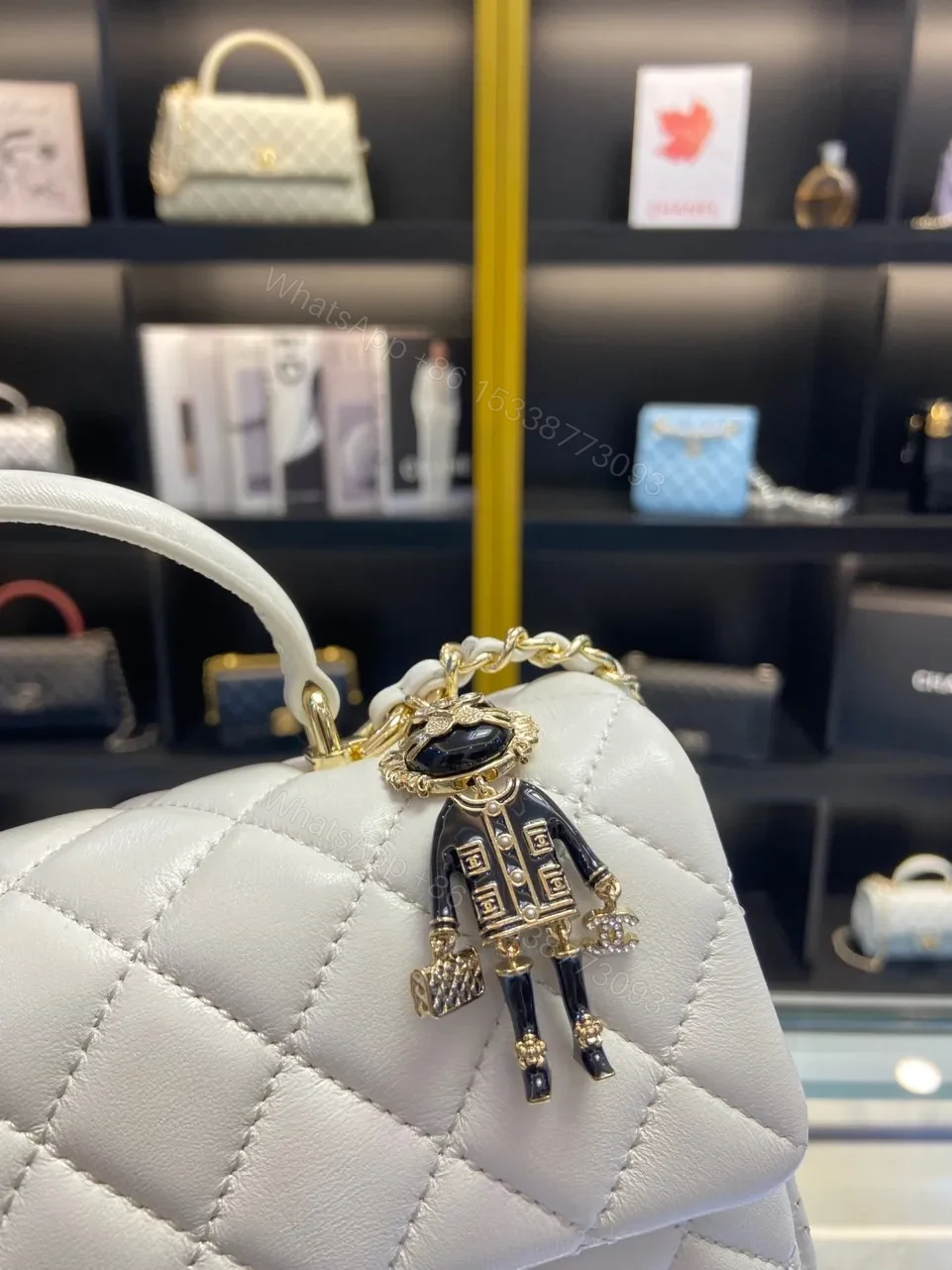 View 3 of Chanel Handle Charm Like Auth Handbags Lock Gold Demi White 20x12cm