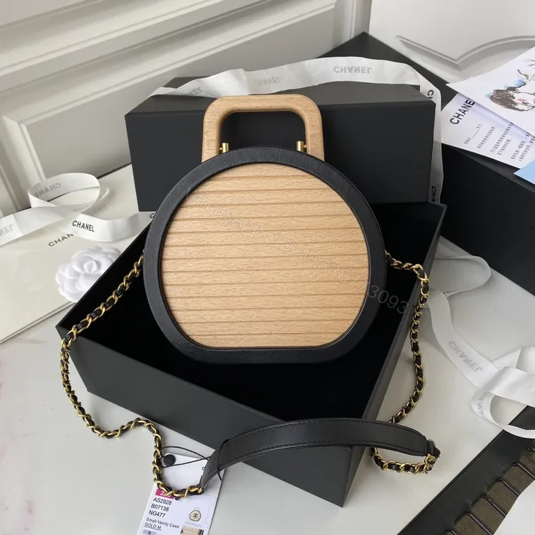View 3 of Round Wood-Panel Shoulder Bag with Logo