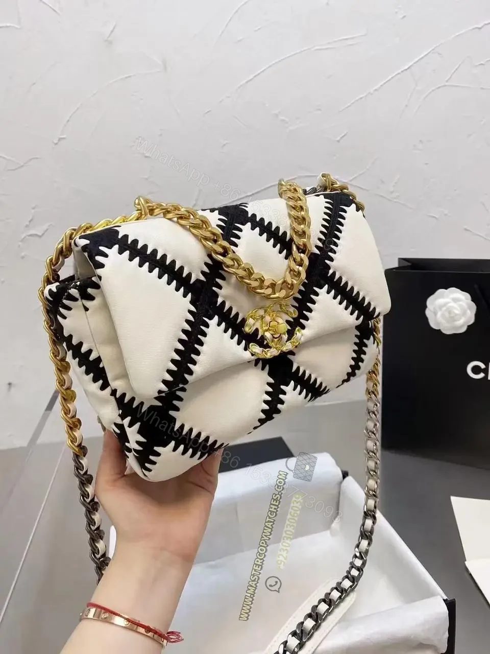 Chanel Black Crochet with gold Chain Mini flap Bag — view 1