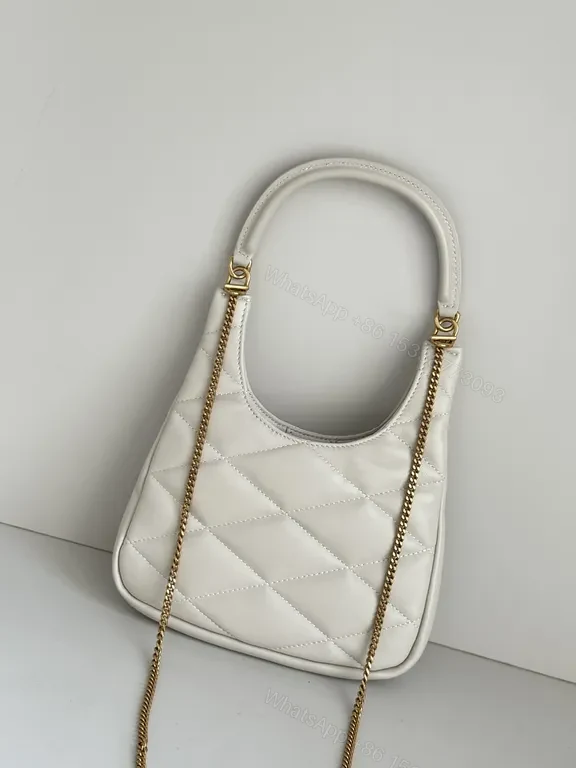 View 9 of White Quilted Saint Laurent Handbag: Gold-Accent Compact Luxury