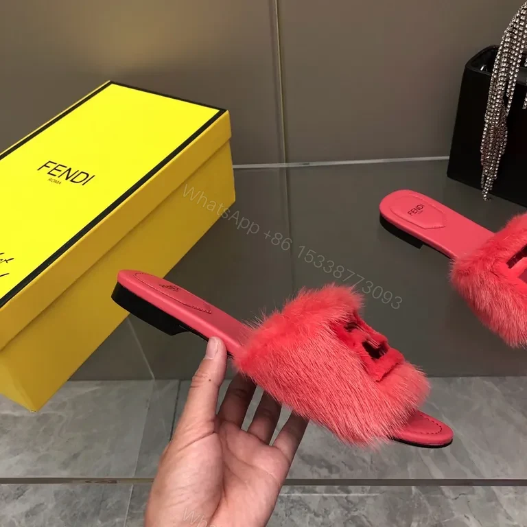 View 6 of Vibrant Pink Fur-Trim Slides: Luxe Comfort, Bold Designer Style