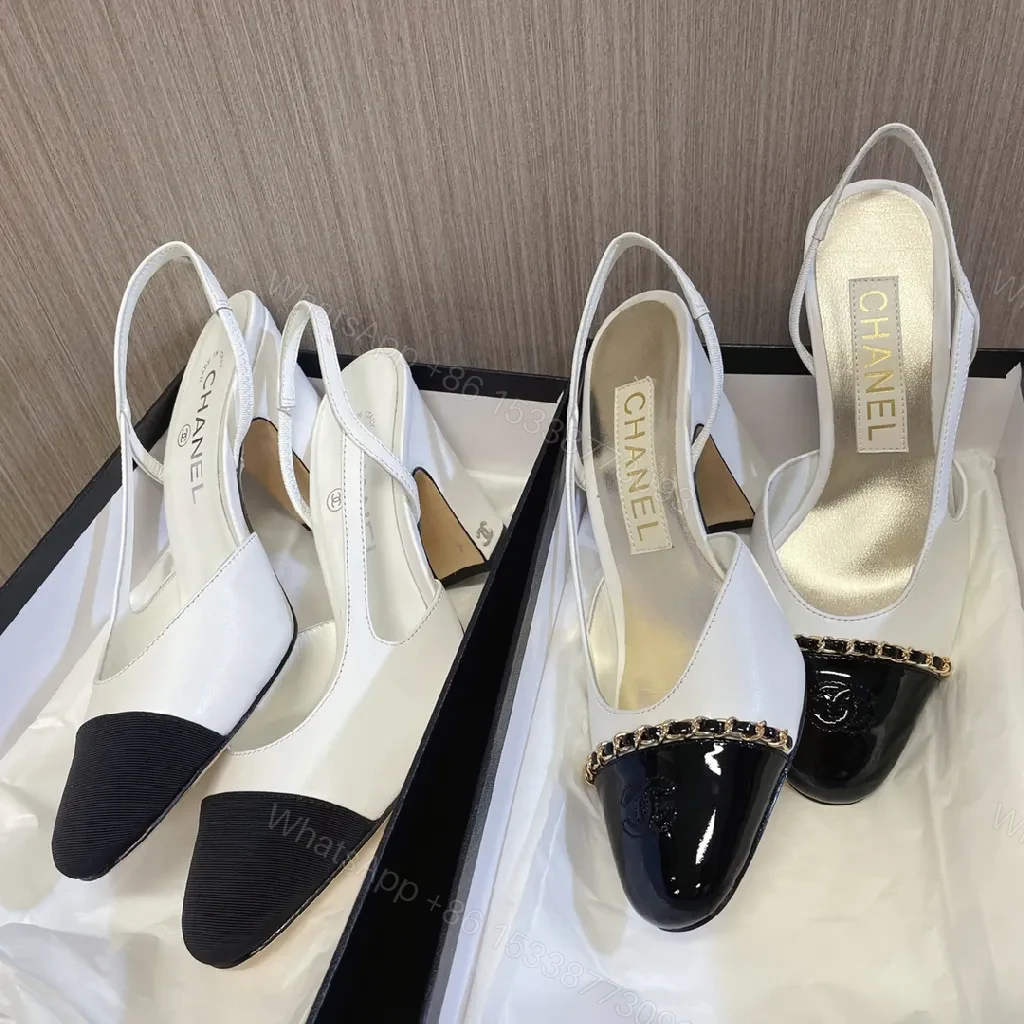 View 3 of Textured Leather Sling-Back Pumps with Chain Detailing